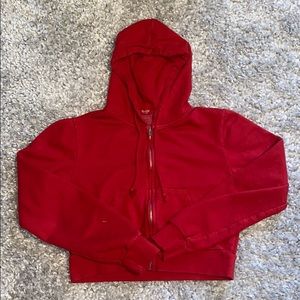 Red cropped zip up hoodie